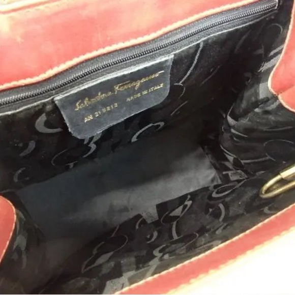 AUTH Authentic Salvatore Ferragamo Leather Handbag Shoulder Bag Tote Red - Picture 13 of 16